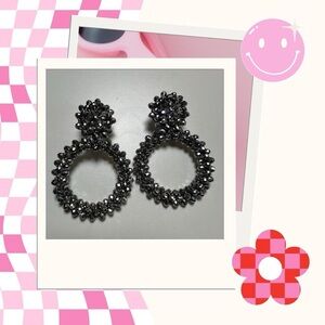 Silver beaded Hoop Earrings Y2K